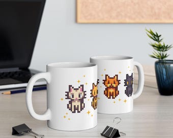 All Stardew Cats Ceramic Mug, 11oz cat lover video game mug 15oz, Kawaii Pixel Art Cozy Gamer Coffee Cup, Valley SDV Animals Gift for Her