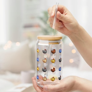 Pixel Chicken Sipper Glass, 16oz Stardew Cup Meadowlands Farm, Cute SDV Ice Coffee Glass With Lid, Cozy Gamer Girl Gift for Her, Gamer Vibes