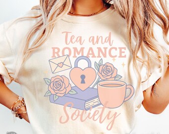 Tea And Romance Coquette Shirt, Gift for Book Lover, Bookworm Tee, Romance Book Merch, Cute Bookish TShirt, Reading Gift For Her, Booktok
