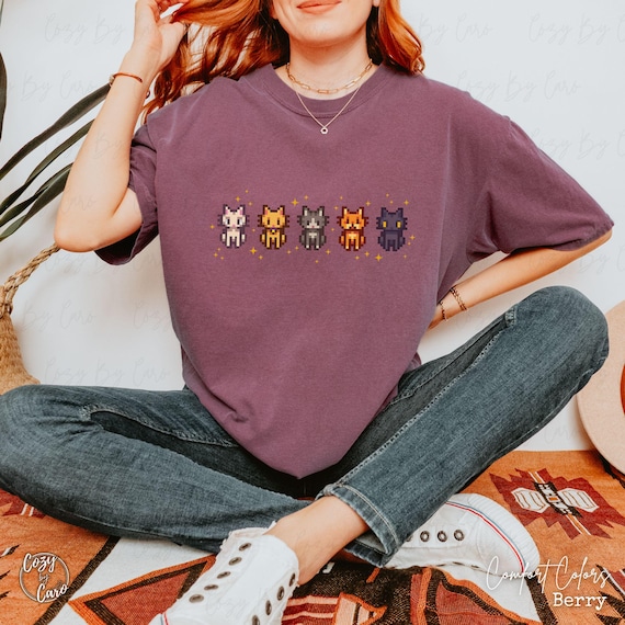 Stardew Cats Premium Tee, Comfort Colors Stardew Valley Pixel Art T-Shirt, Star Dew Videogame Gift, Kitty Pixelated Design TShirt Kawaii Top