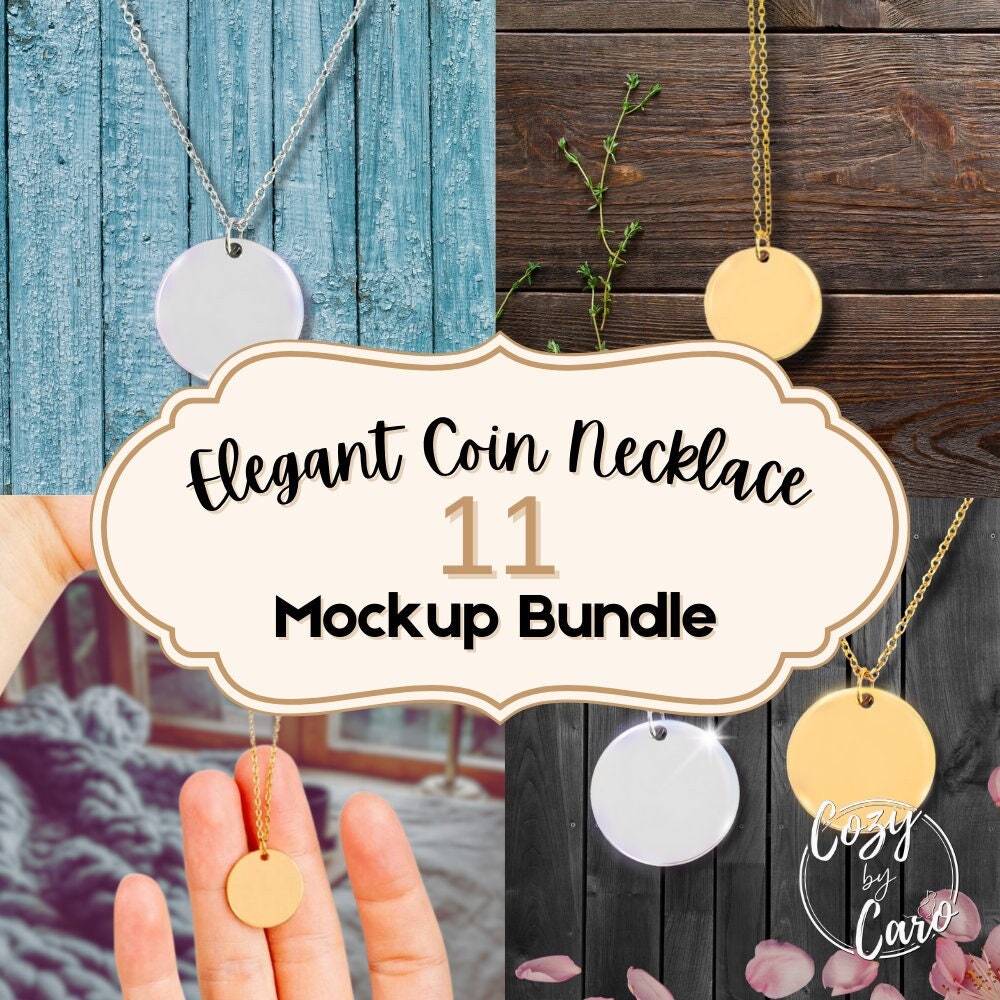 モックアップコインネックレスバンドルデジタルダウンロード - シンプルで魅力的なディスクペンダント - 素朴な背景のジュエリー画像パック - Etsy  日本