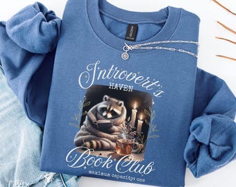 Introvert Book Club Sweatshirt, Cozy Racoon Bookish Sweater, Book Lover Clothes, Racoon Homebody Reading Shirt, Reading Week Teacher Gift