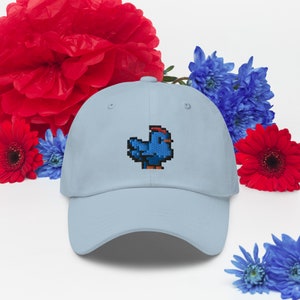 Blue Chicken Ball Hat Stardew Valley Cap Baseball Farm Hat Pixel Chicken Ballcap Cute Retro Gamer Gift Cozy Gaming GBA Style Farm Game G ift