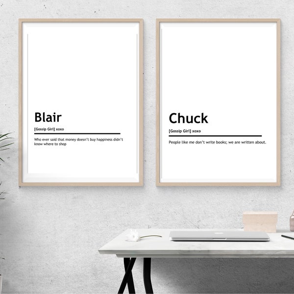 Gossip Girl Blair and Chuck quotes printable wall art poster set of two instant download