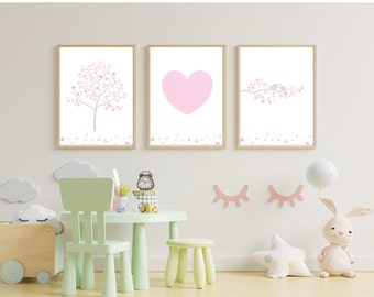 Pretty pink nursery wall art (digital) set of 3 love blossoms