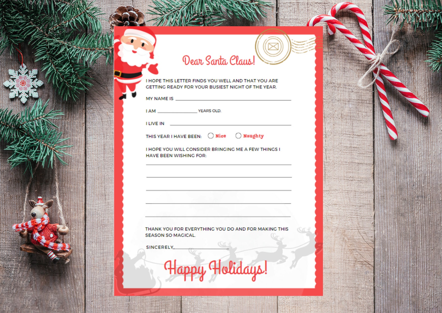 Printable Letter to Santa Template - Etsy