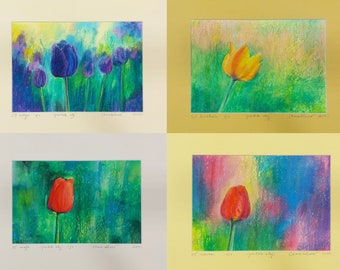 Tulipes - dessins aux pastels à l'huile
