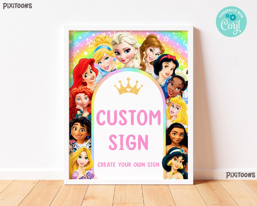 Princess Birthday Custom Sign Princess Custom Sign Princess Birthday ...