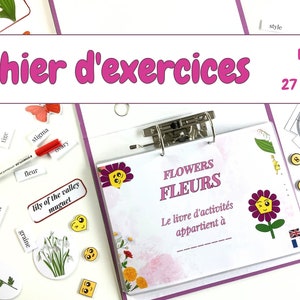 Сahier d'exercices "Fleurs"Montessori activity worksheets Preschool activities Homeschool resources Kids learning materials French-English