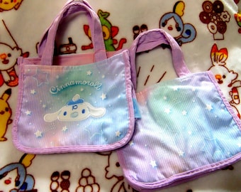 Bolsa de leche Cinnamoroll Kawaii para almuerzo, funda para caja Bento para niños, estilo retro