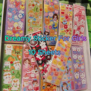 Pegatinas de regalo para niñas, lindas 10 hojas de pegatinas decorativas, polco, misterio, kpop, toploader, scrapbooking, papelería, scrapbooking, diario para cuaderno de notas