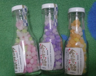 Konpeito Japanese Tiny Sugar Candy Crystal x 3 bottiglie di caramelle colorate caramelle asiatiche esotiche