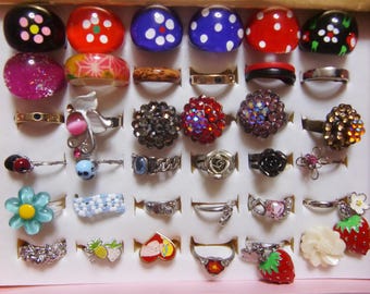 36 piezas de anillos de moda, joyería de bronce, plata, mezcla de colores, esmalte, aleación, anillos vintage para niños