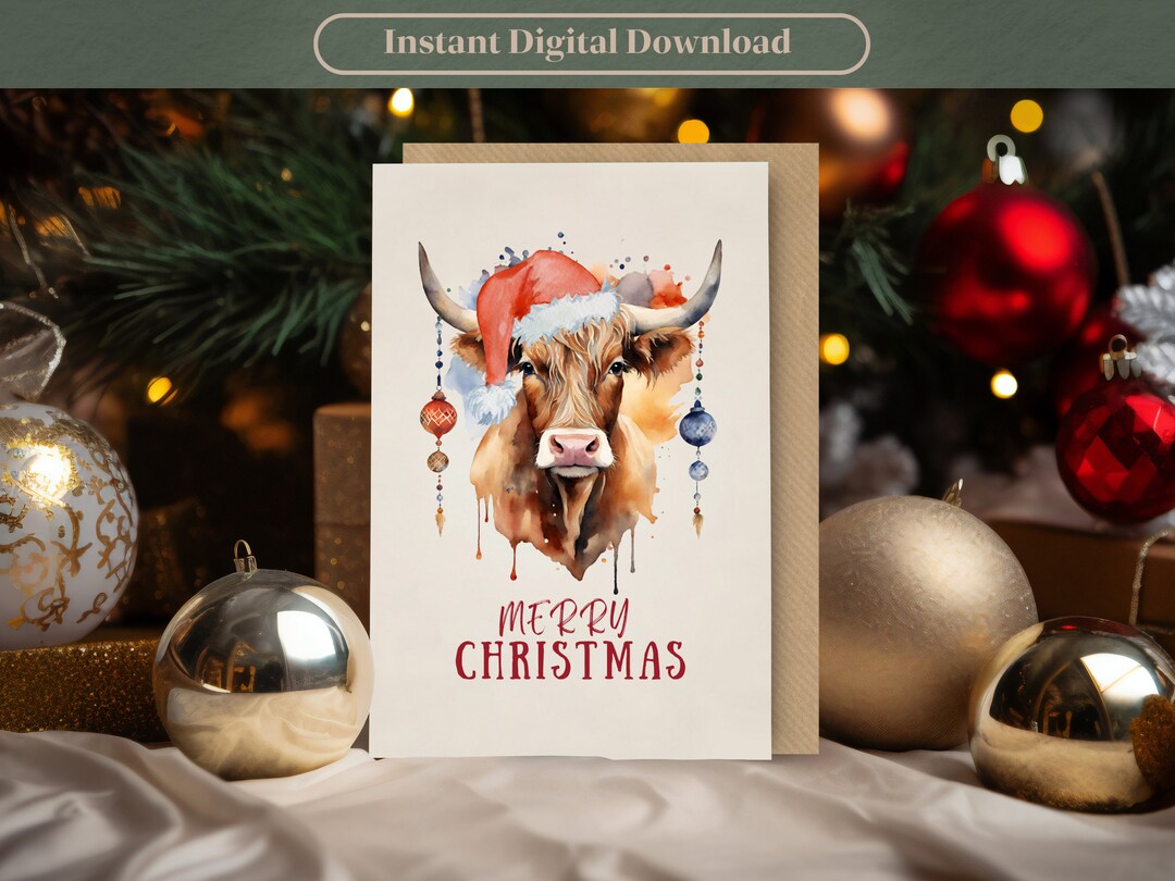 Highland Cow Christmas Card for Farmer Family Christmas Cow - Etsy