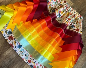 Sunset on the Prairie Ribbon Skirt– Girls 2T Twirl Skirt, Handmade Boutique Skirt