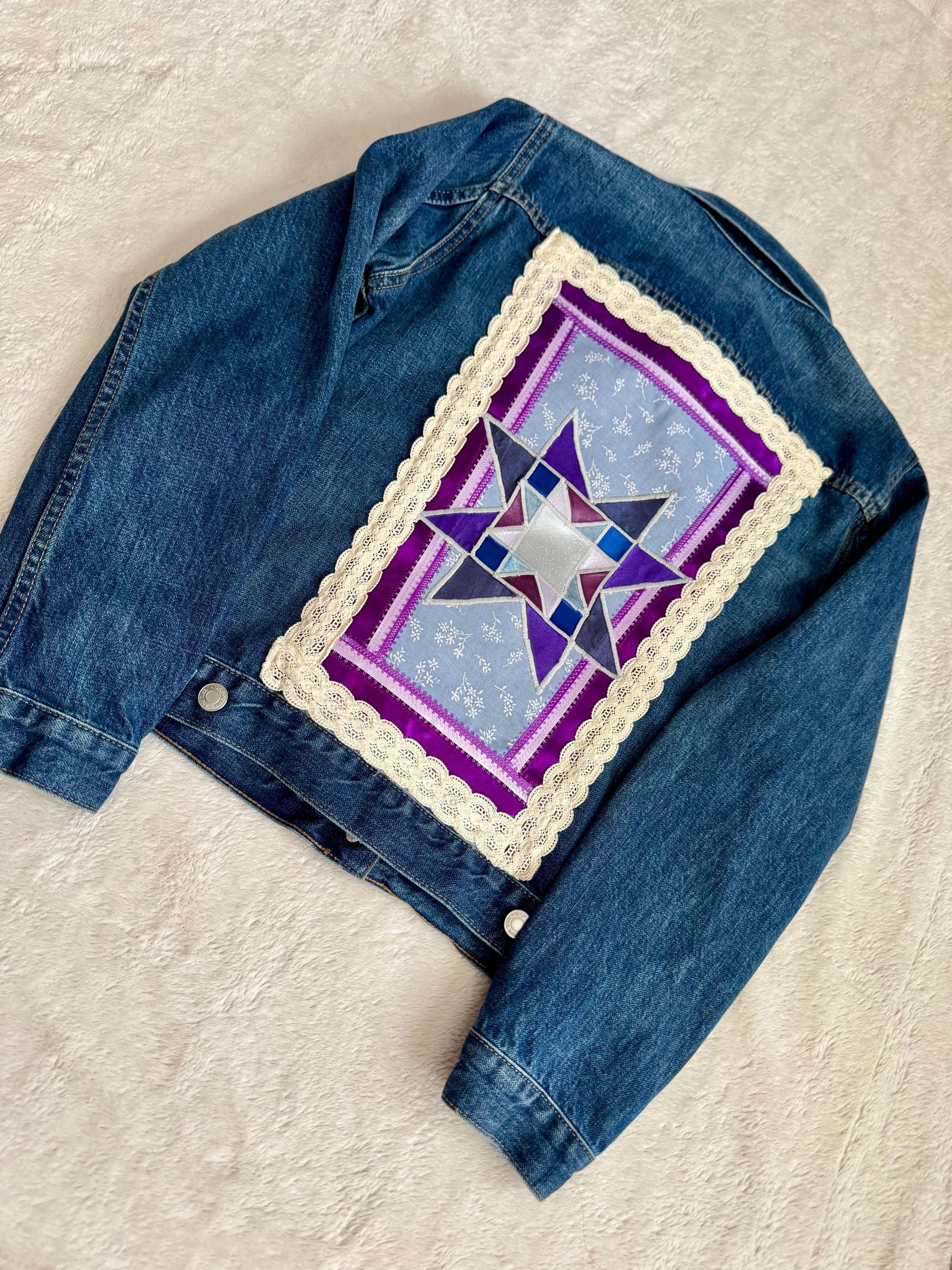 Custom Indigenous Jean Jacket | Handmade Ribbon & Appliqué Denim