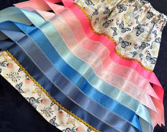 Cotton Candy Skies Ribbon Skirt– Girls 3-4T Twirl Skirt, Handmade Boutique Skirt