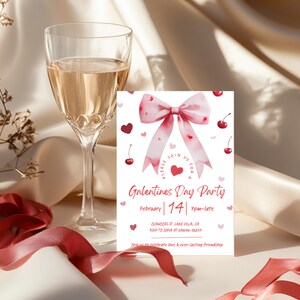 Bearbeitbares Galentines Party Bundle, lustiges Galentines Tageskarte für Mädchen Nacht, Valentinstag Dekor Bundle, Hand gezeichnet Coquette Bow Party einladen