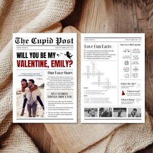 Valentinstag Zeitung Vorlage Canva Romantische Valentinstag Karte Willst du mein Valentinstag Zeitungseinladung für Date Night Ideen