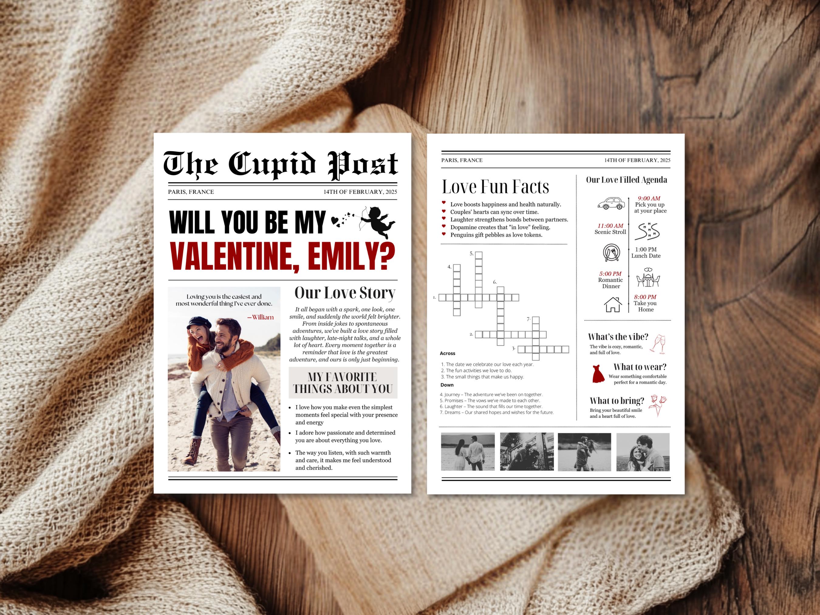 Trending Valentines Newspaper Template Canva Romantic Valentines Day