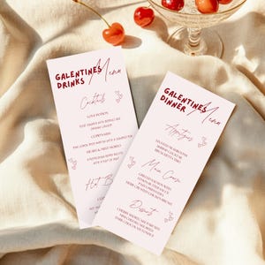 Druckbare Galentines Menü Vorlage Karte, 4x9 Valentinstag Menü Karte, Galentines Decor druckbar, Mädchen Dinner Party Menü Anpassbare Vorlage