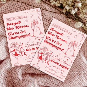 Bearbeitbare Galentines-Einladungsvorlage, druckbare Valentinsparty-Einladung, handgezeichnete Coquette-Schleife, Galentines Girls Night Party einladen