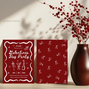 Bearbeitbare Galentines-Einladungsvorlage Bearbeitbare Friendsmas-Party-Einladung Girls Night Invite Red Hot Handgezeichnete Valentines Invite