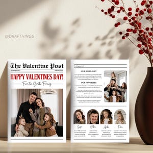 Modello di giornale di San Valentino per la famiglia, biglietti di auguri per San Valentino, biglietto di San Valentino personalizzato, idea di modello di newsletter per la famiglia
