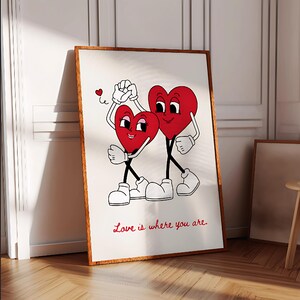 Valentinstag Wand Kunst niedlichen Retro Herzen Druck Paar Wand Poster, Liebe Paar Drucke Digitaler Download, Wand-Dekor für Paare Datum Nacht