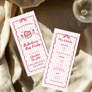 Druckbare Galentines Day Party einladen Doodle Hand gezeichnet Coquette Valentines Day Bow, bearbeitbare Galentines Einladung für Girls Night Party