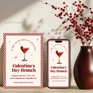 Druckbare Galentine's Day Brunch-Einladung für Mädchen Cherry Martini Printable Galentine's Invite Cherry Party Decor Valentinstag Party