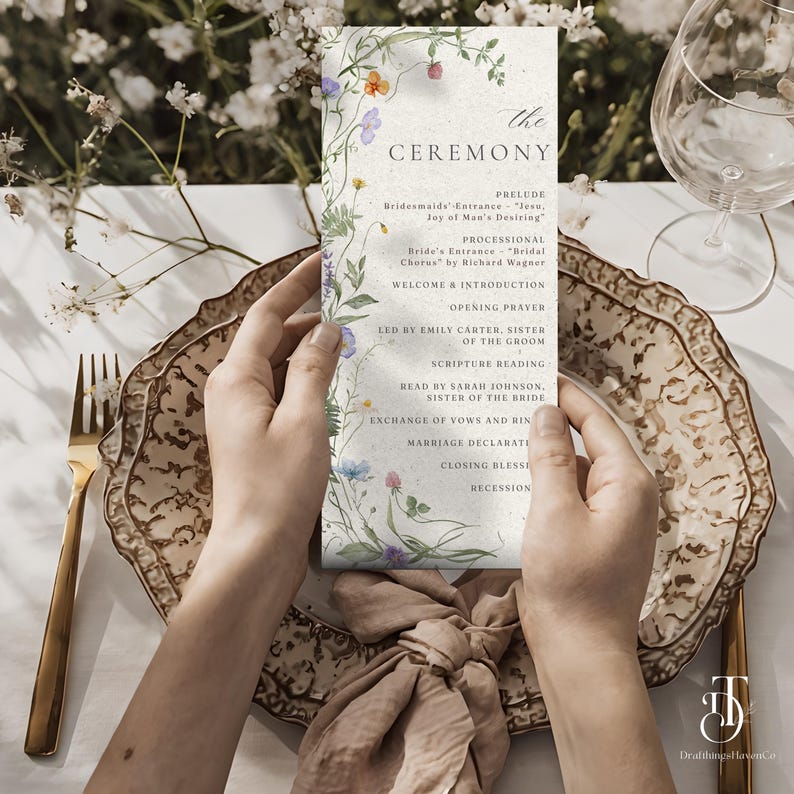 Wildflower Wedding Program Template: Cottagecore Garden Event (4x9 ...