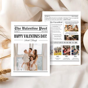 家族向けバレンタインデー カード Canva テンプレート、家族向け新聞テンプレート、バレンタインデー 新聞 ファミリー、家族向けカード ニュースレター、バレンタインデー カードのアイデア