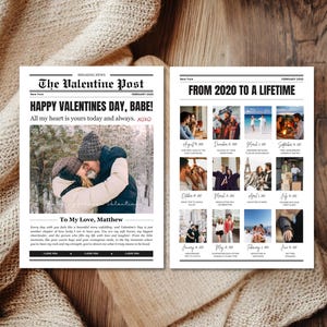 Afdrukbare jubileumkrant canvassjabloon krant bloem wrap romantische verjaardag dagkaart cadeau-ideeën paar vriendje krant