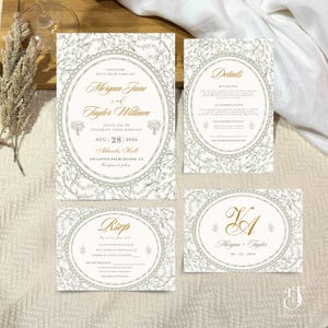 Franse toile bruiloft uitnodiging set bloemen chinoiserie salie groen bruiloft uitnodiging suite vintage rococo grillige tuin bruiloft klassiek thema