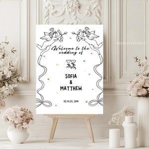 Letrero de bienvenida para boda negro Plantilla de letrero de boda dibujado a mano Letrero de entrada de boda caprichoso Plantilla de póster de boda romántico Letrero de boda