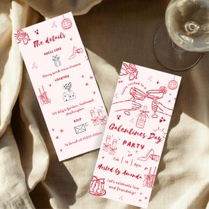Galentines Day Party Einladung Doodle Hand Gezeichnet Valentinstag Lädt Mädchen Nah Party Einladen Karte Rosa Kokette Valentine Friendship Day