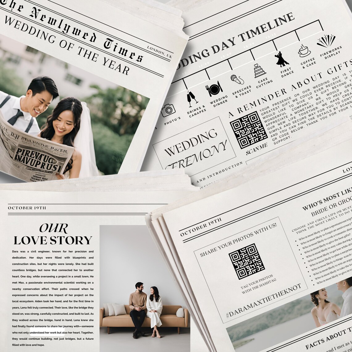 Editable Wedding Newspaper Program: Fun Infographic Timeline (digital ...