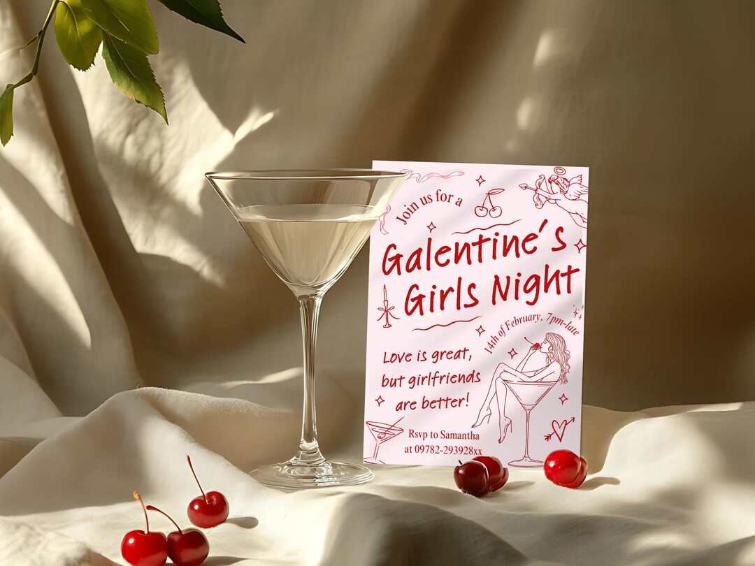 Galentine's Day Invitation: Girls Night Out, Cupid & Cherries Theme ...