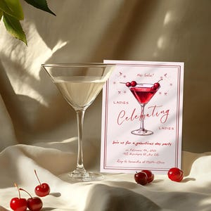 Galentines Day Card druckbare Einladung für Girls Night Out, handgezeichnete Martini für rote Valentinstag-Party-Einladung Andenken, Womens Party