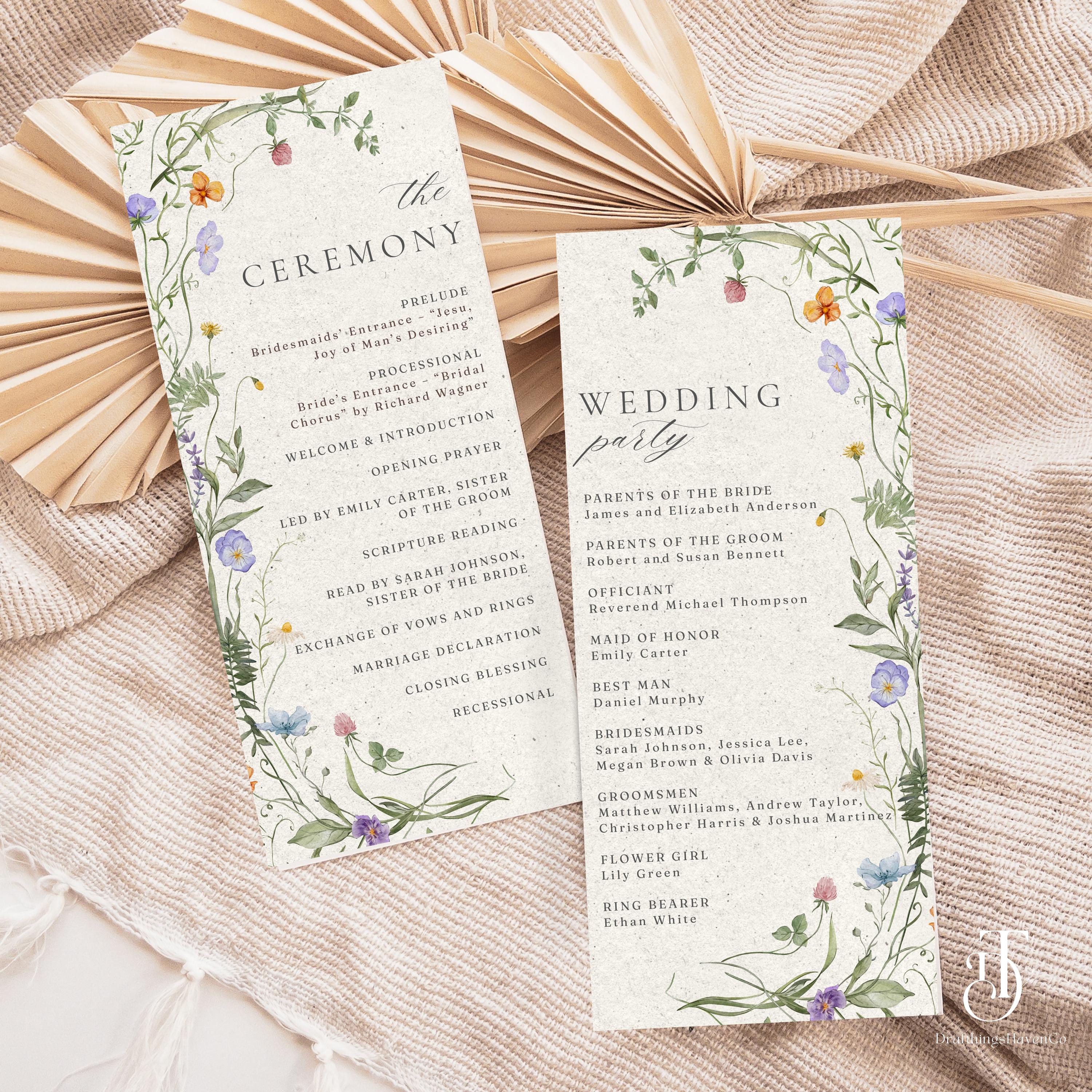Wildflower Wedding Program Template: Cottagecore Garden Event (4x9 ...