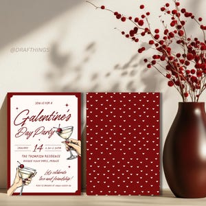 Druckbare Einladung zum Galentinstag Cherry Martini Galentines Party einladen Mädchen Nacht einladen Valentinstag Party Text einladen Galentines Evite