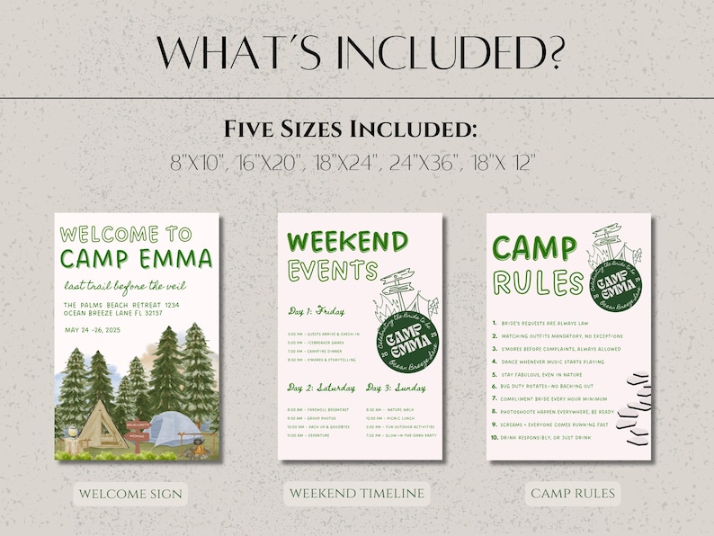 Camp Bachelorette Signage Template: Mountain Party Decorations (digital ...