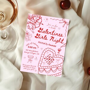 Galentines Party Einladung Digital Girls Night Out Einladung Rosa Valentinstag Karte zum Ausdrucken Rosa Einladungskarte Coquette Party
