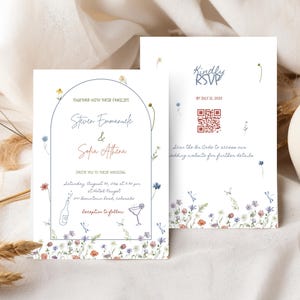 Wildblumen Hochzeitseinladung Vorlage: Gartenparty, QR-Code Antwort (Digitaler Download)