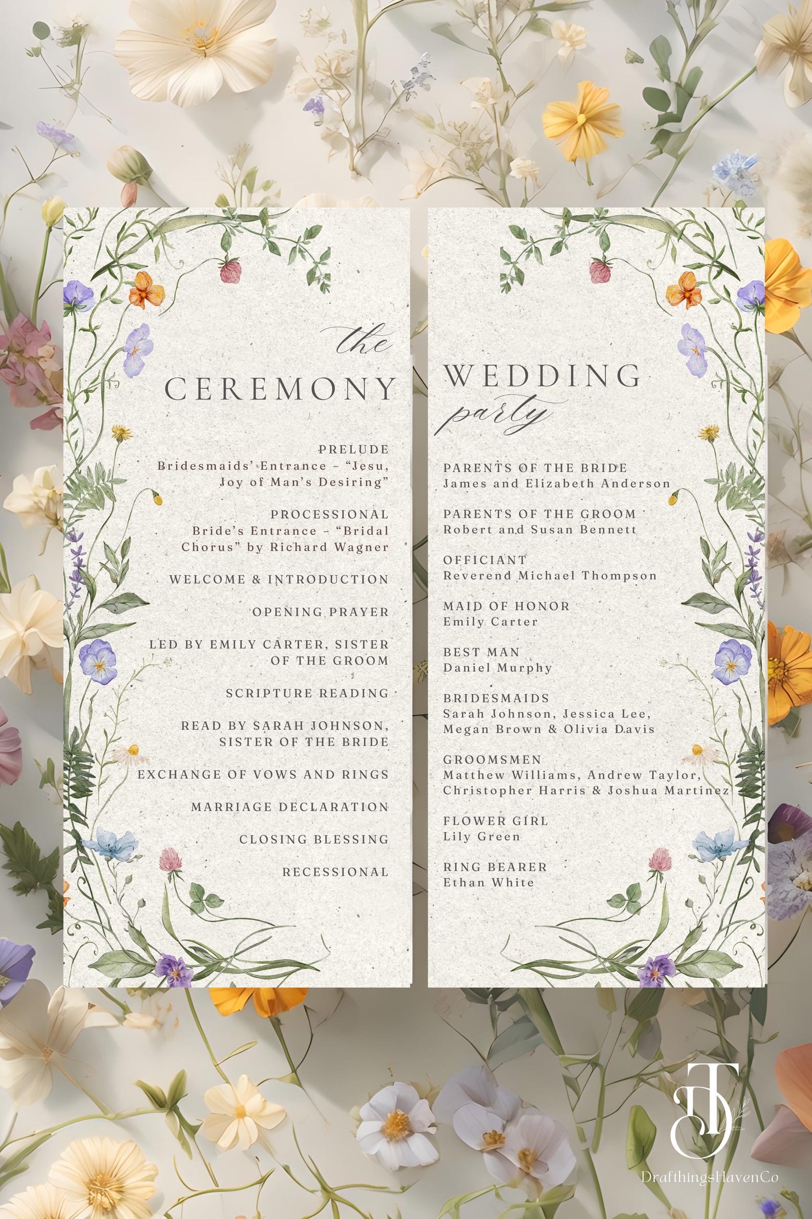 Wildflower Wedding Program Template: Cottagecore Garden Event (4x9 ...