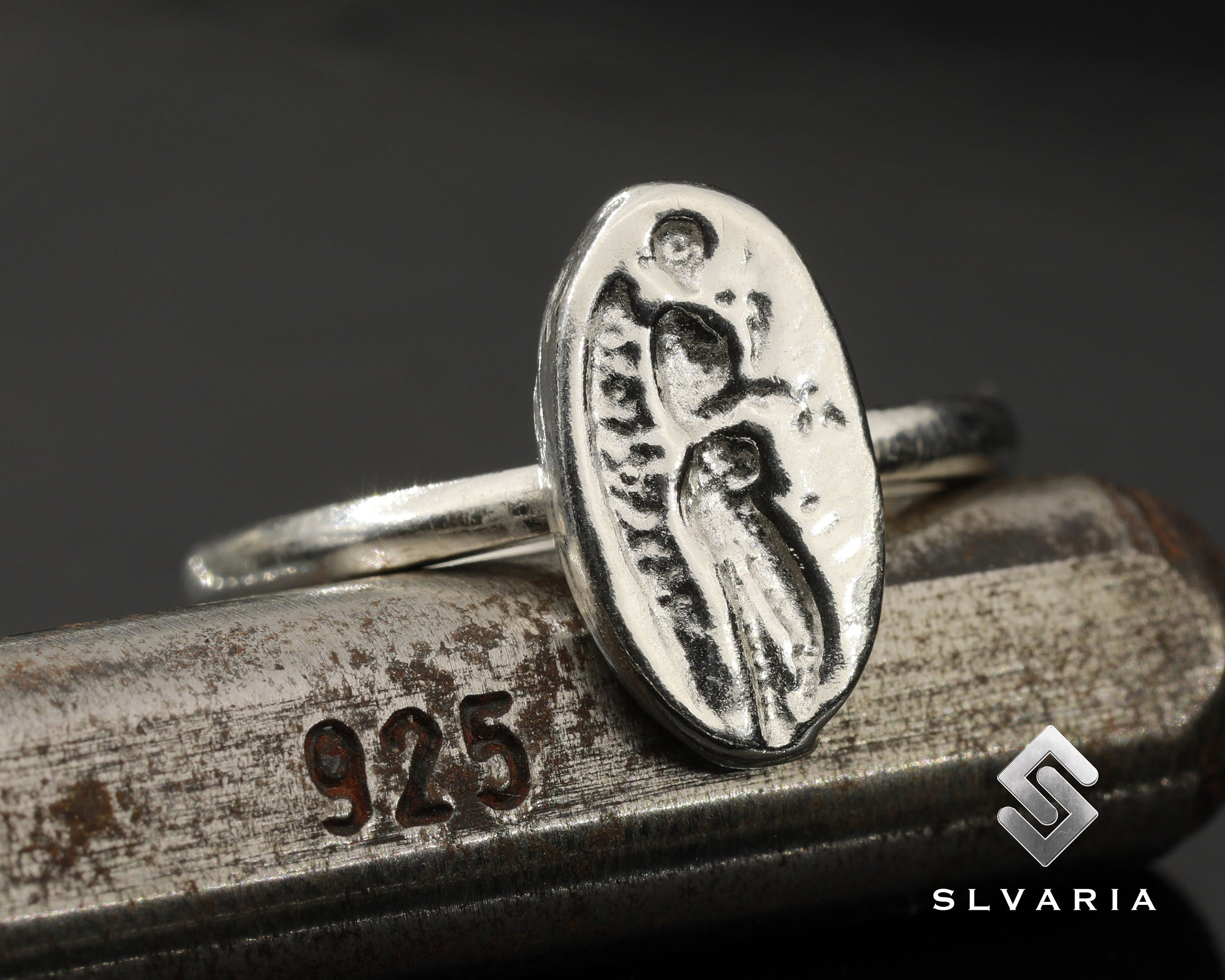 925 Silver Ancient Greek Coin Angel Signet Ring Handmade Anti-tarnish ...