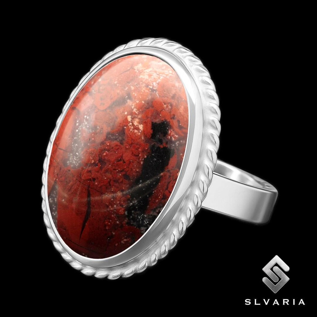 Birthstone Jewelry Rings, Natural Brecciated Jasper Gemstone Ring