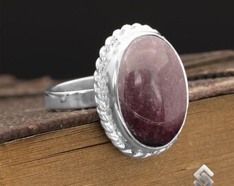 Natural Burgundy Jade Gemstone Ring, 925 Sterling Silver Ring, Oval Perfect Gift For Her, Statement Ring, Solitaire Ring, Boho Ring