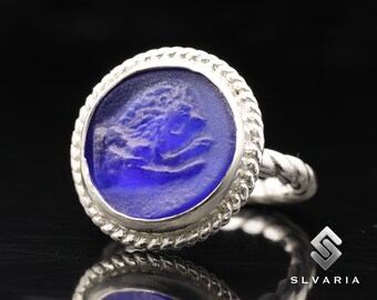 Chevalière bicolore avec pièce du zodiaque lion pour femme, verre taille-douce, corde torsadée, bague en argent 925, signe astrologique, bague art animalier, cadeau pour lui
